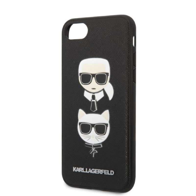 Karl Lagerfeld Saffiano Karl & Choupette Heads - dėklas skirtas iPhone SE 2022 / SE 2020 / 8 / 7 (Juodas)