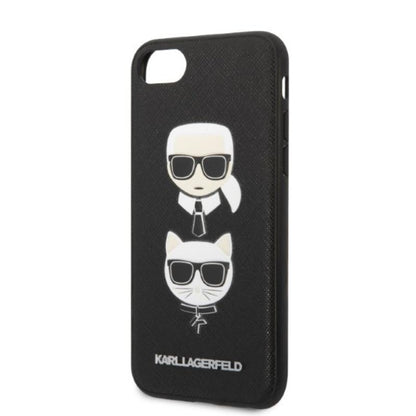 Karl Lagerfeld Saffiano Karl & Choupette Heads - dėklas skirtas iPhone SE 2022 / SE 2020 / 8 / 7 (Juodas)