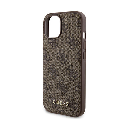 Guess Bundle Pack MagSafe 4G Metal Gold Logo - Dėklo rinkinys + Power Bank 5000mAh MagSafe iPhone 15 (ruda)