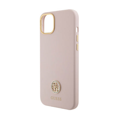 Guess Silicone Logo Strass 4G - iPhone 15 dėklas (rožinis)
