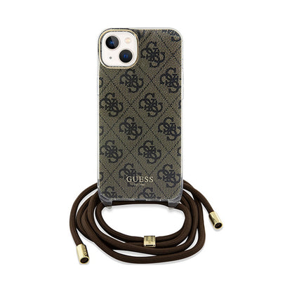 Guess Crossbody Cord 4G Print – iPhone 15 dėklas (rudas)