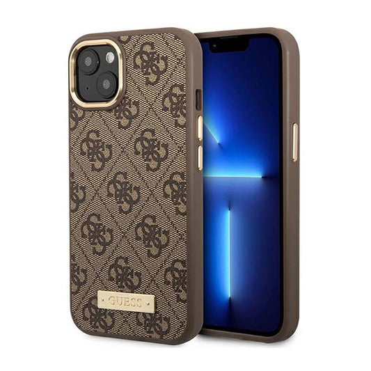 Guess 4G Logo Plate MagSafe – Dėklas iPhone 14 Plus (rudos spalvos)