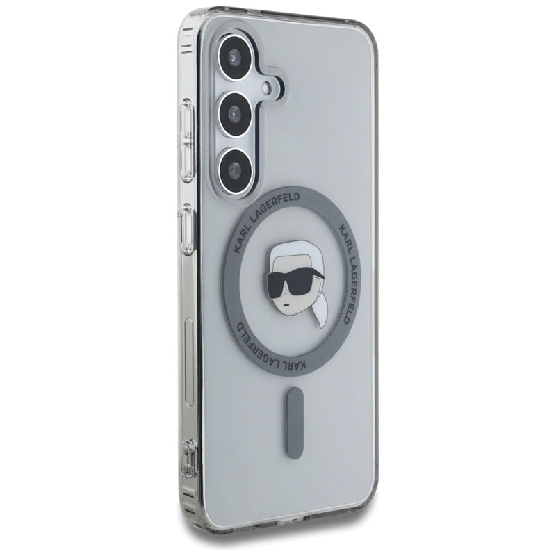 Karl Lagerfeld Button Karl Head Printed Logo MagSafe - dėklas, skirtas Samsung Galaxy S25 (juoda)