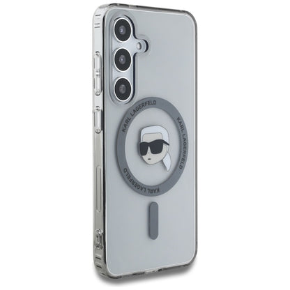 Karl Lagerfeld Button Karl Head Printed Logo MagSafe - dėklas, skirtas Samsung Galaxy S25 (juoda)