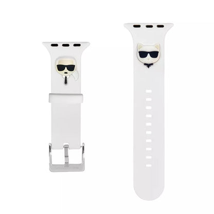 Karl Lagerfeld Silicone Karl & Choupette Heads - laikrodžio apyrankė, skirta Apple Watch 42/44/45 mm (balta)
