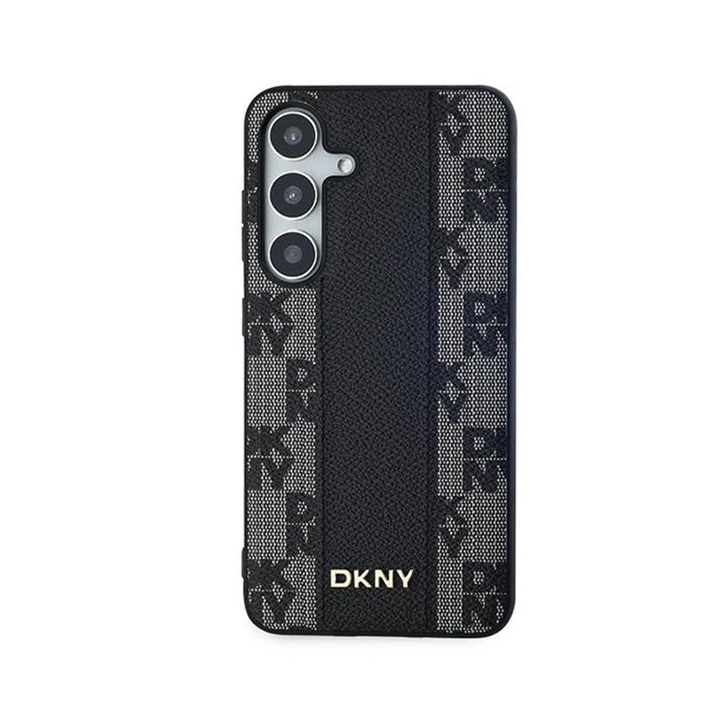 DKNY Leather Checkered Mono Pattern MagSafe - dėklas Samsung Galaxy S24+ (juodas)