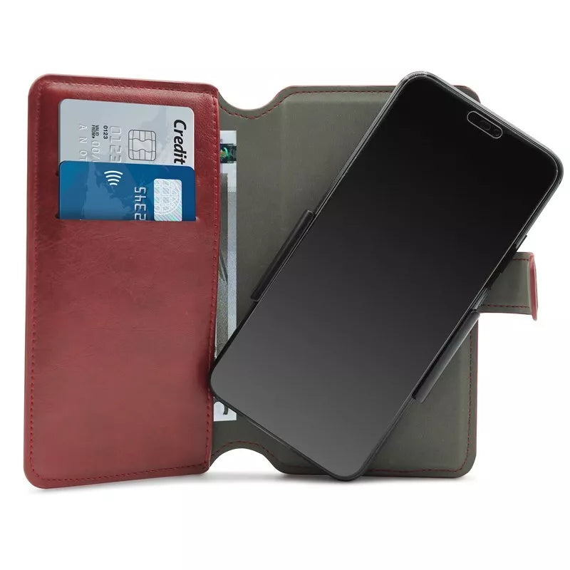 PURO Universalus dėklas 360° – Universalus pasukamas dėklas su kortelių angomis, XL dydis (raudonas)