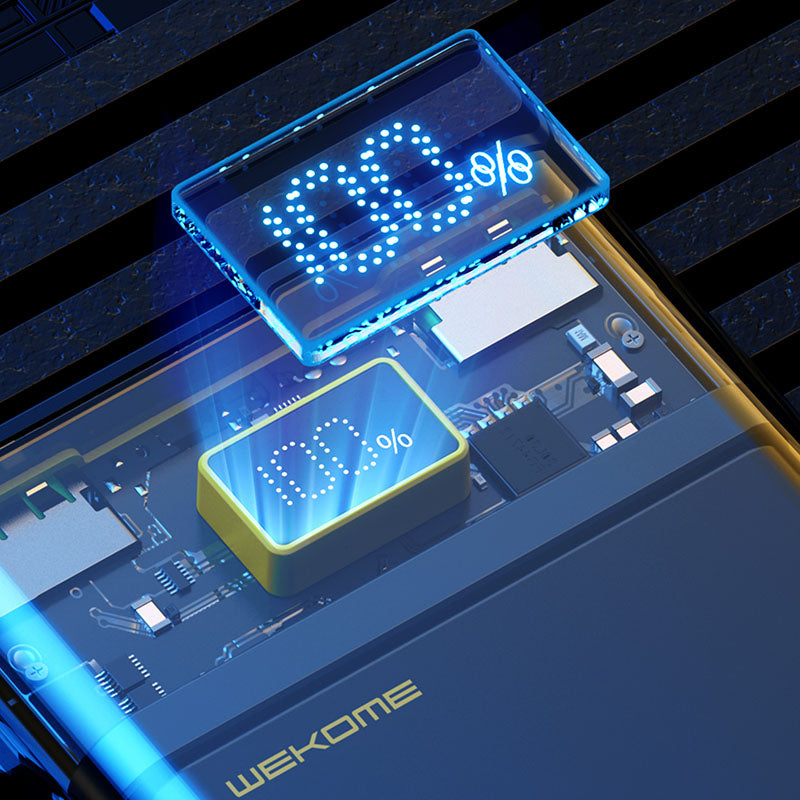 WEKOME WP-321 Vanguard serija – Power bank 20000 mAh Itin greitas įkrovimas PD 20W + QC 22.5W (Juoda / Permatoma)