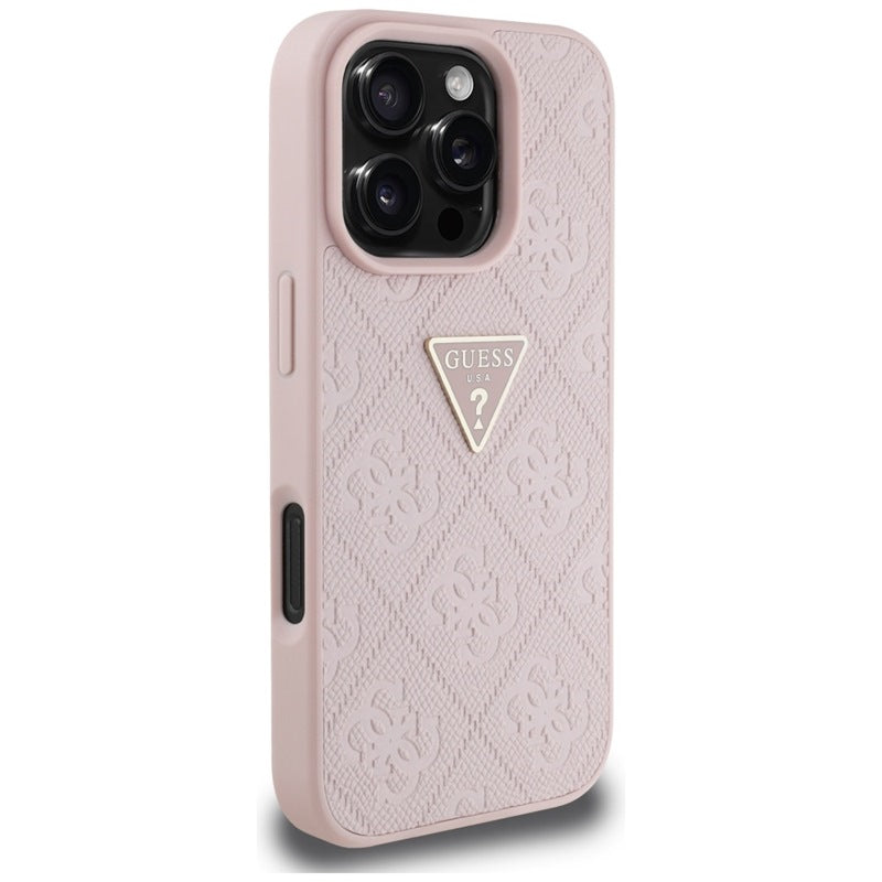 Guess Hot Stamp 4G Pattern Triangle Metal Logo - „iPhone 16 Pro“ dėklas (rožinis)