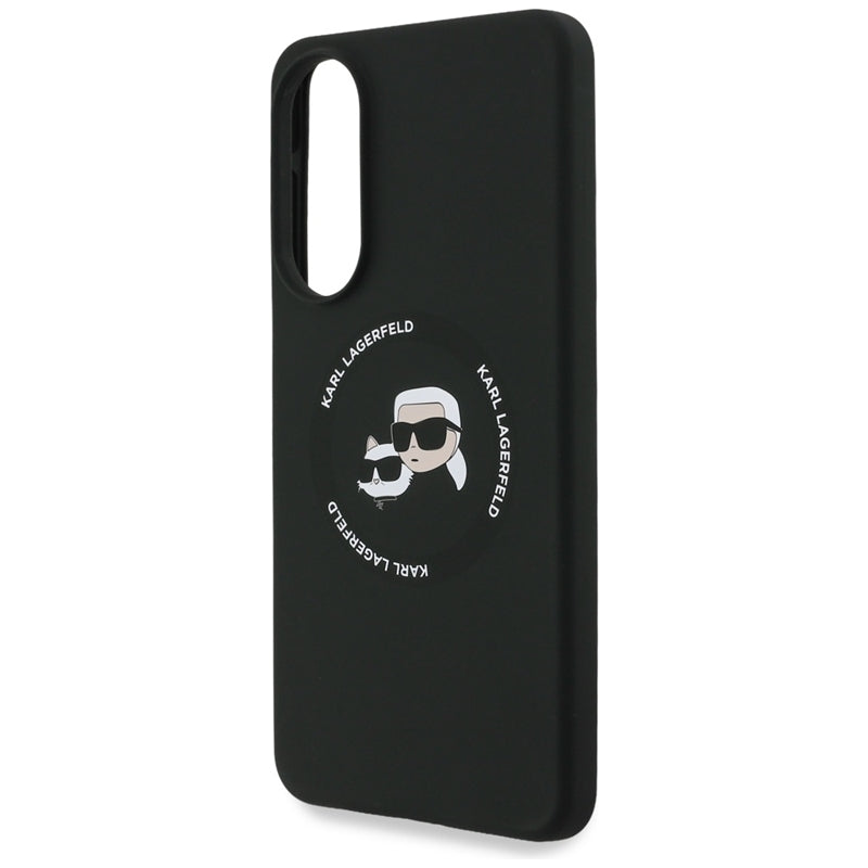 Karl Lagerfeld Silikoninis Dėklas su Dvigubomis Galvutėmis ir Apskritimu MagSafe – Samsung Galaxy S25 Edge (juodas)
