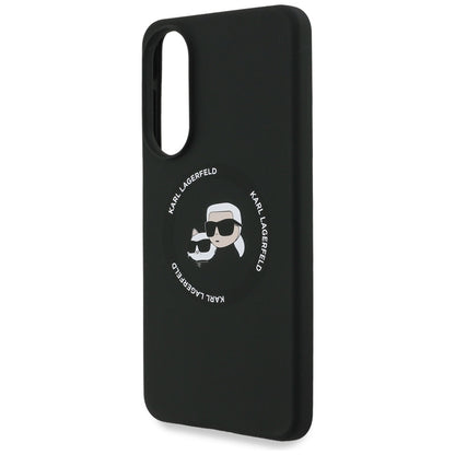 Karl Lagerfeld Silikoninis Dėklas su Dvigubomis Galvutėmis ir Apskritimu MagSafe – Samsung Galaxy S25 Edge (juodas)