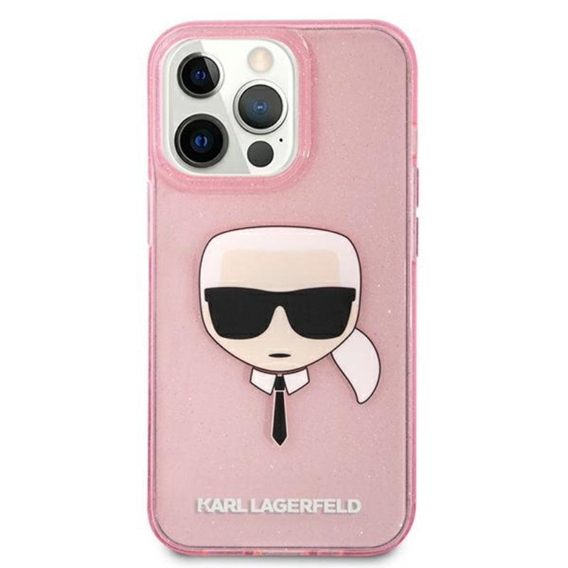 Karl Lagerfeld Karl’o galvos blizgučių dėklas, skirtas „iPhone 13 Pro Max“ (rožinis)