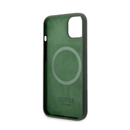 Guess Silicone Logo Plate MagSafe – dėklas, skirtas „iPhone 13“ (žalias)