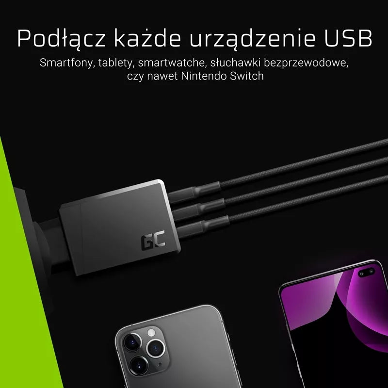 3 jungčių įkroviklis GC ChargeSource3 3xUSB 30W su greituoju „Ultra Charge“ ir „Smart Charge“ įkrovimu