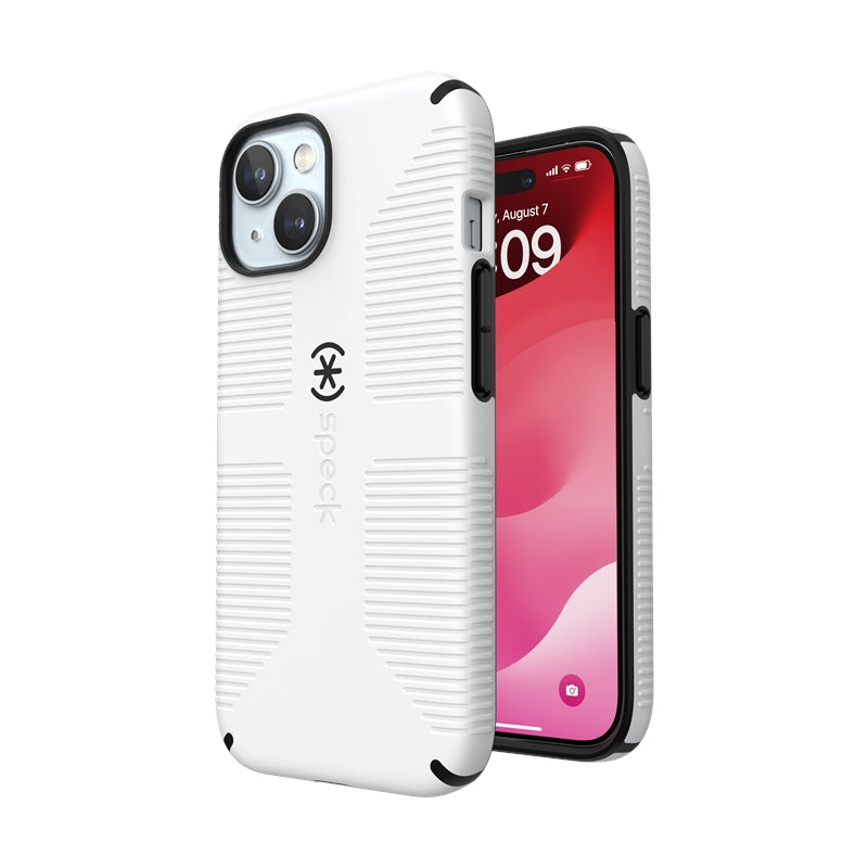 Speck Candyshell Grip MagSafe dėklas - iPhone 17e / 16e / 15 / 14 / 13 (baltas / juodas)