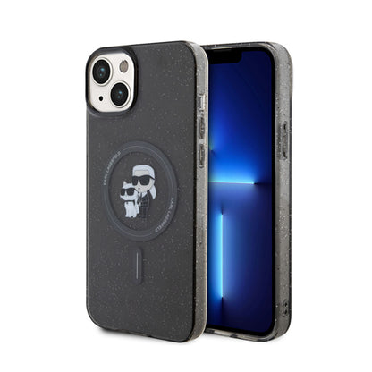 Karl Lagerfeld Karl & Choupette Glitter Magsafe – dėklas, skirtas „iPhone 15 Plus“ (juodas)