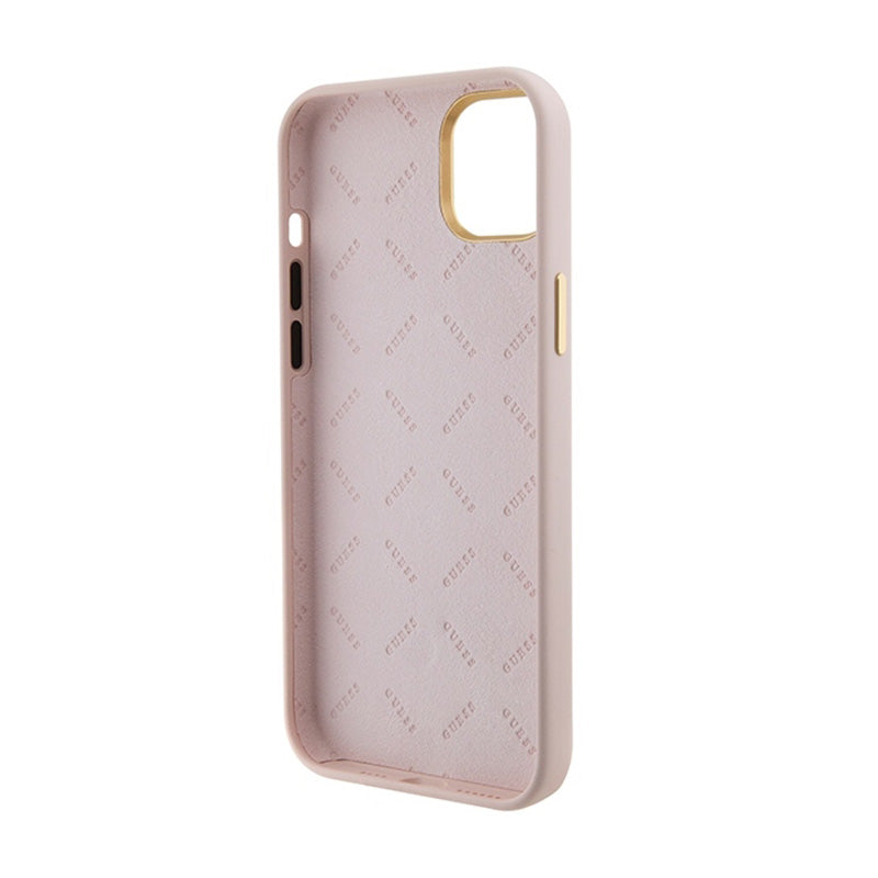 Guess Silicone Logo Strass 4G - iPhone 15 dėklas (rožinis)