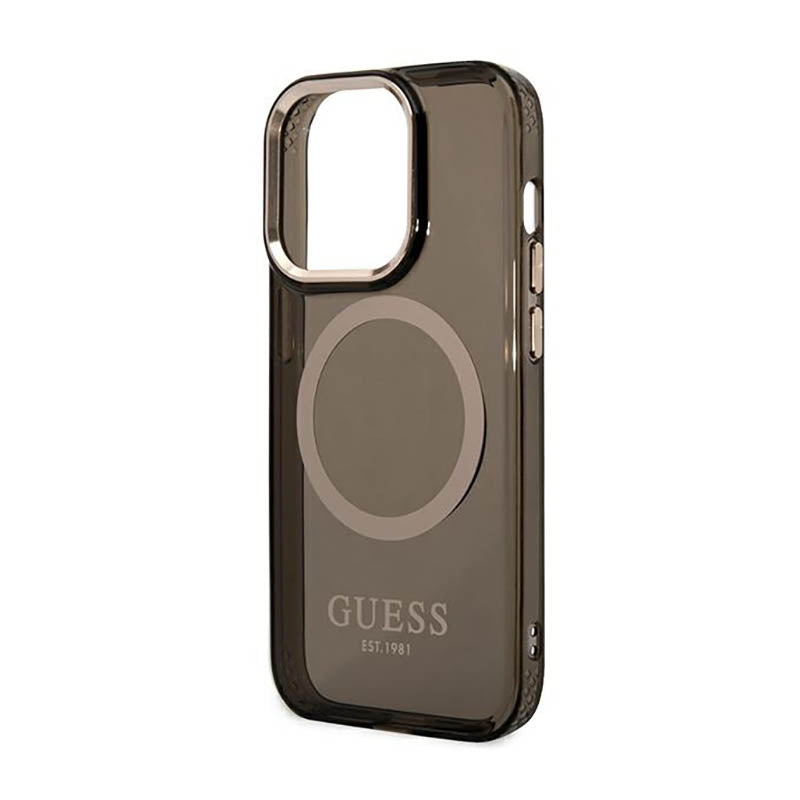 Guess Gold Outline Translucent MagSafe – dėklas iPhone 14 Pro Max (juodas)