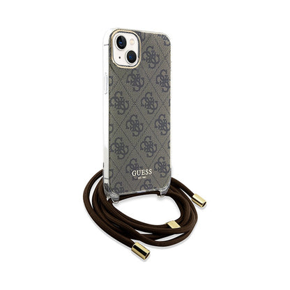Guess Crossbody Cord 4G Print – iPhone 15 dėklas (rudas)