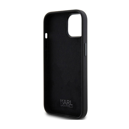 Karl Lagerfeld silikoninis "Choupette" metalinis segtukas – „iPhone 15 Plus“ dėklas (juodas)