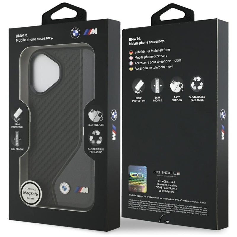 BMW M anglies pluošto logotipas MagSafe – dėklas iPhone 17 (antracitas)