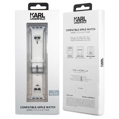 Karl Lagerfeld Silicone Karl & Choupette Heads - laikrodžio apyrankė, skirta Apple Watch 42/44/45 mm (balta)