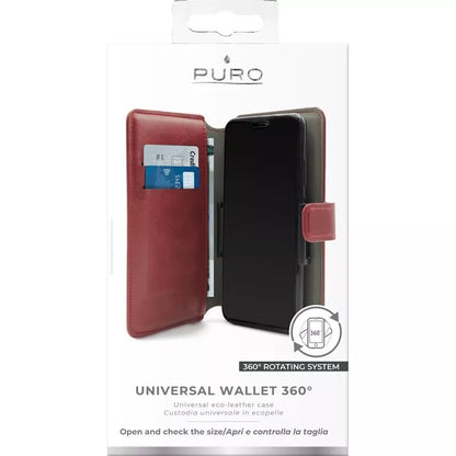 PURO Universalus dėklas 360° – Universalus pasukamas dėklas su kortelių angomis, XL dydis (raudonas)