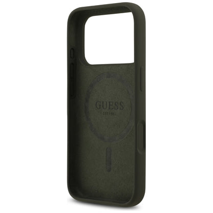 Guess Silicone Triangle Logo MagSafe – dėklas iPhone 17 Pro (Chaki)