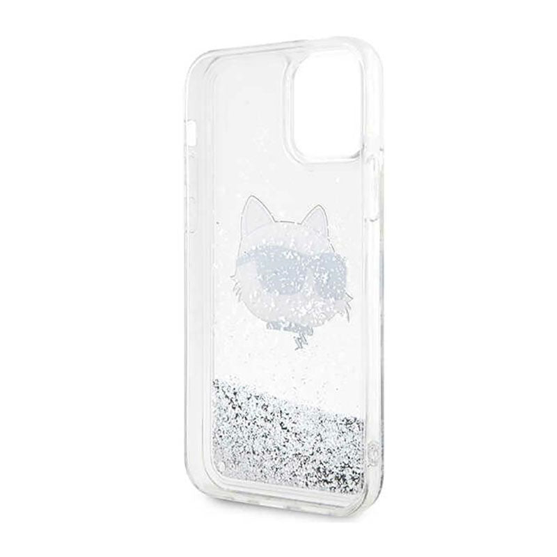 Karl Lagerfeld Liquid Glitter NFT Choupette Head - "iPhone 12" / "iPhone 12 Pro" dėklas (sidabrinis)