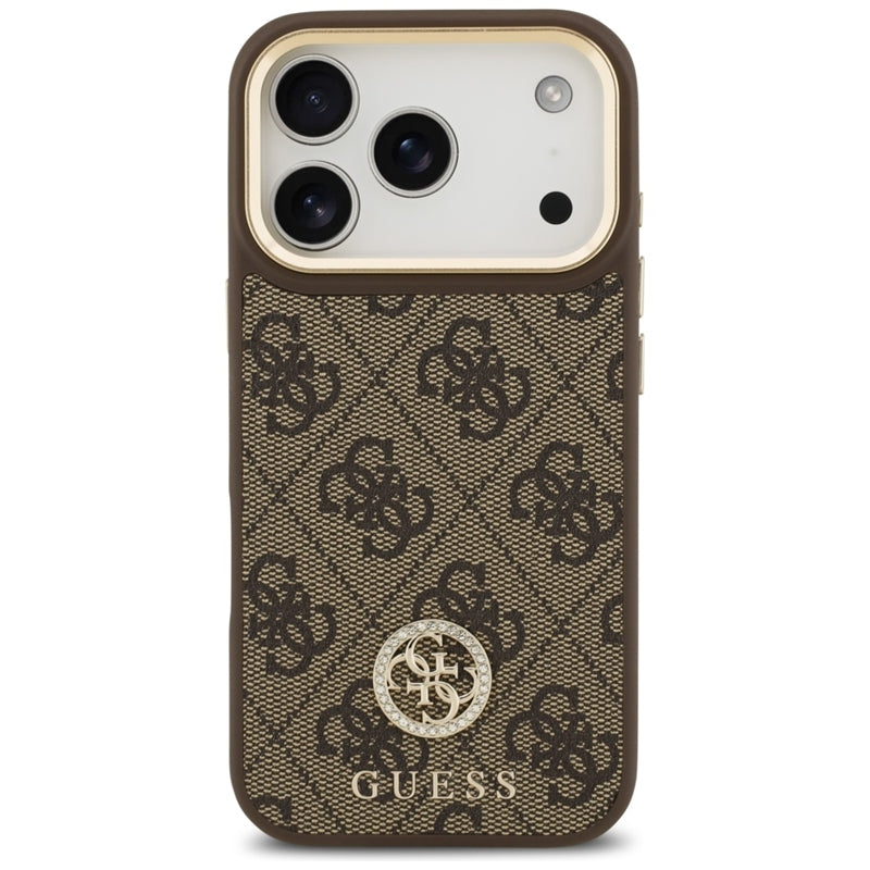 Guess 4G Strass Logotipas MagSafe dėklas iPhone 17 Pro (Rudas)