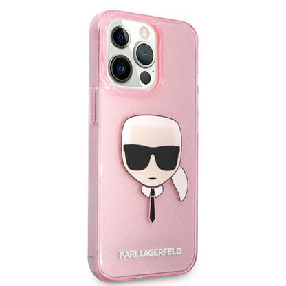 Karl Lagerfeld Karl’o galvos blizgučių dėklas, skirtas „iPhone 13 Pro Max“ (rožinis)