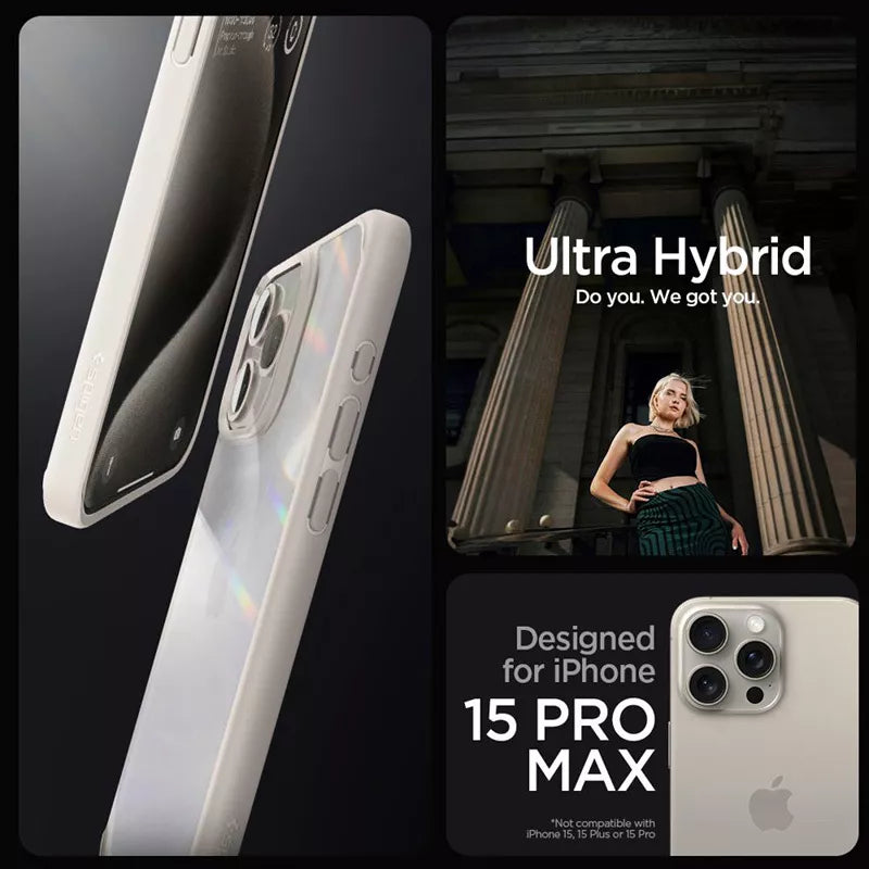 Spigen Ultra Hybrid – Dėklas, skirtas „iPhone 15 Pro“ (natūralaus titano spalva)