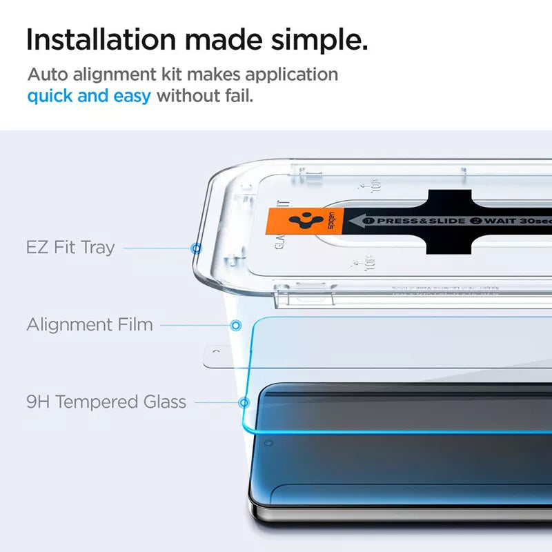 Spigen GLAS.TR EZ FIT 2-Pack – Grūdintas stiklas, skirtas Samsung Galaxy S25 / S24 (2 vnt.)