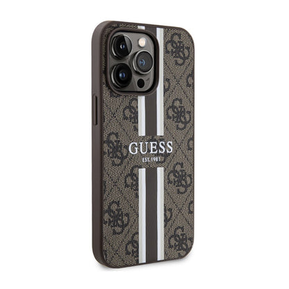 Guess 4G Printed Stripes MagSafe – dėklas, skirtas „iPhone 13 Pro“ (rudas)