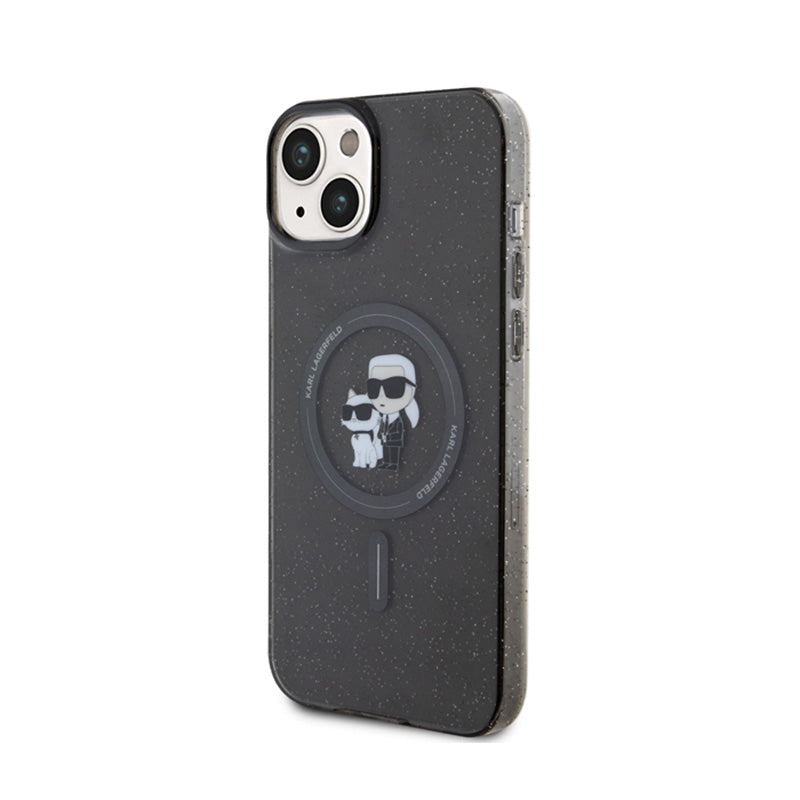 Karl Lagerfeld Karl & Choupette Glitter Magsafe – dėklas, skirtas „iPhone 15 Plus“ (juodas)