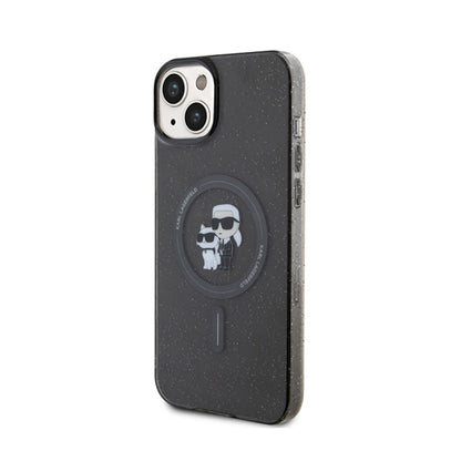 Karl Lagerfeld Karl & Choupette Glitter Magsafe – dėklas, skirtas „iPhone 15 Plus“ (juodas)