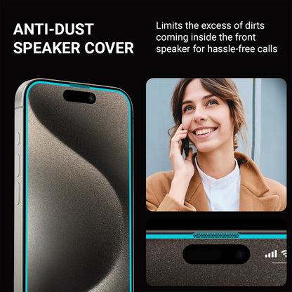 Crong Anti-Bacterial 3D Armour Glass – 9H pilno ekrano grūdintas stiklas skirtas iPhone 15 Pro + montavimo rėmelis