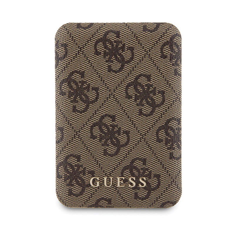 Guess Bundle Pack MagSafe 4G Metal Gold Logo - Dėklo rinkinys + Power Bank 5000mAh MagSafe iPhone 15 (ruda)