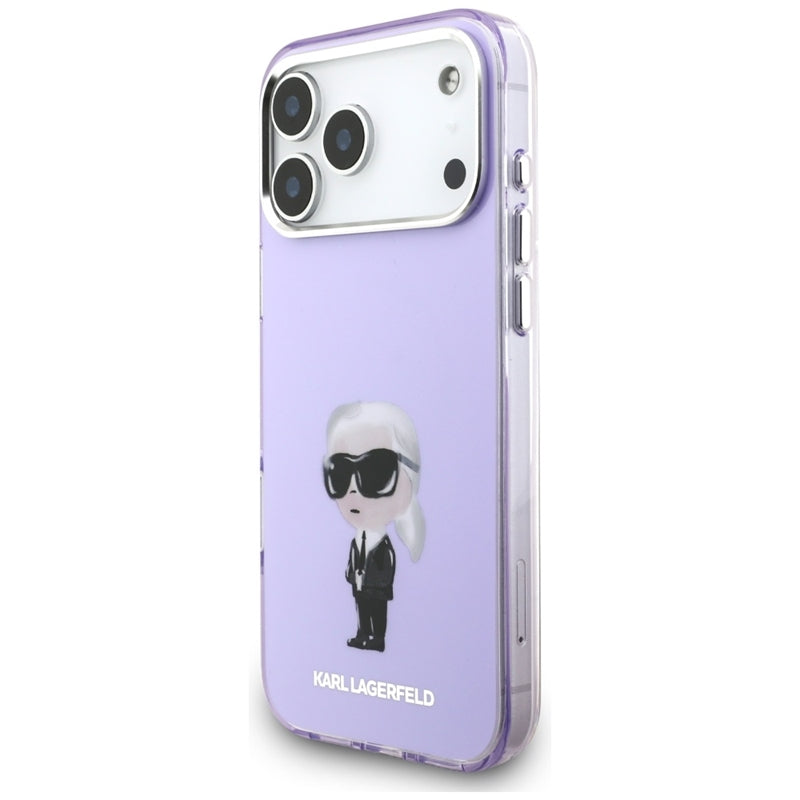 Karl Lagerfeld IML akvarelinis raštas su Karl & Choupette & Logo MagSafe - dėklas iPhone 17 Pro Max (Violetinis)