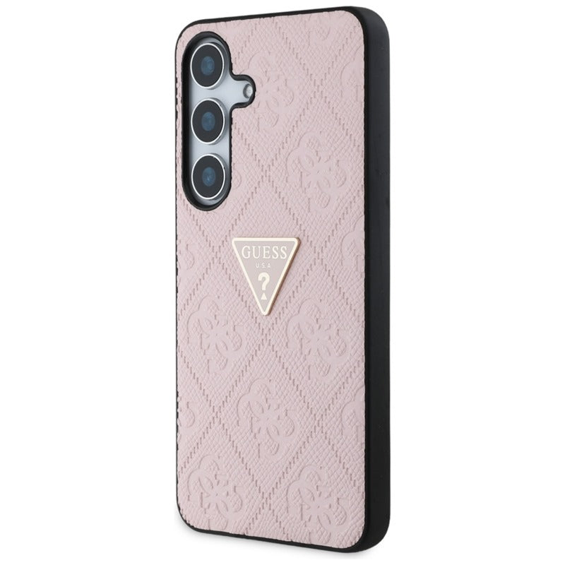 Guess Hot Stamp 4G Pattern Triangle Metal Logo – Dėklas, skirtas Samsung Galaxy S25 (rožinis)