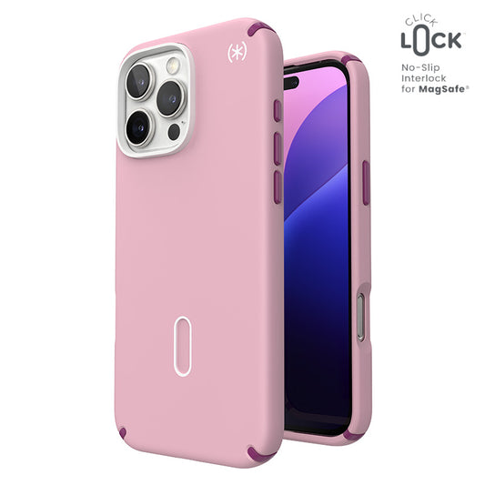 Speck Presidio2 Pro ClickLock ir MagSafe - Dėklas, skirtas iPhone 16 Pro Max (Wednesday Pink / Boysenberry Purple / Balta)