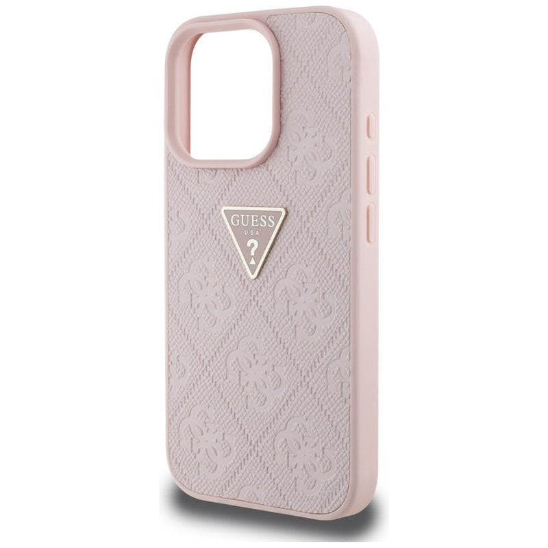 Guess Hot Stamp 4G Pattern Triangle Metal Logo - „iPhone 16 Pro“ dėklas (rožinis)