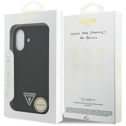 „Guess“ silikoninis trikampio logotipas MagSafe – dėklas iPhone 17 (juodas)
