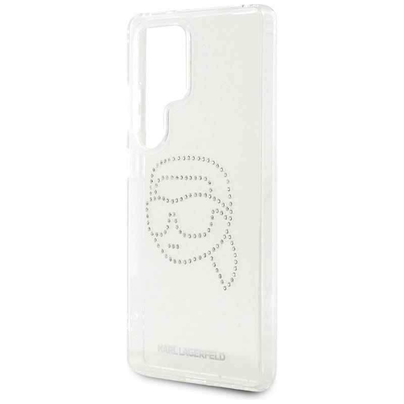Karl Lagerfeld Rhinestones Karl Head Logo – dėklas, skirtas „Samsung Galaxy S25 Ultra“ (skaidrus)
