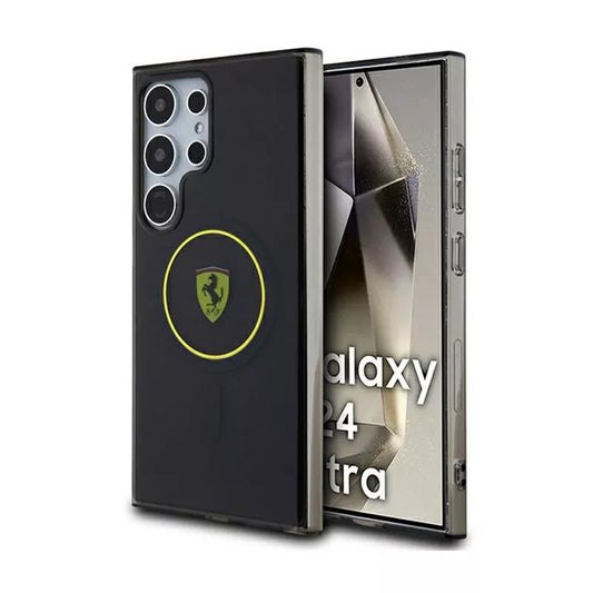 Ferrari IML Dūminis vidinis ratas su linija MagSafe - dėklas, skirtas Samsung Galaxy S24 Ultra (juodas)