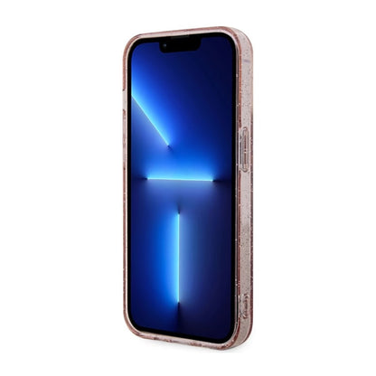 Guess Glitter Gold MagSafe – dėklas, skirtas „iPhone 14 Pro“ (rožinis)