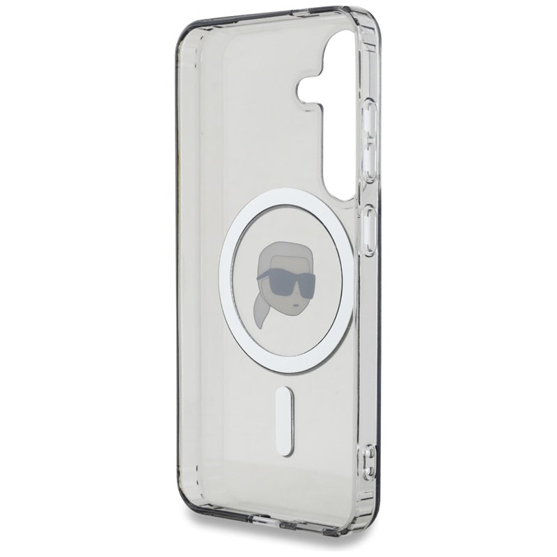 Karl Lagerfeld Button Karl Head Printed Logo MagSafe - dėklas, skirtas Samsung Galaxy S25 (juoda)