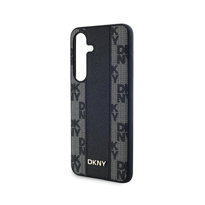 DKNY Leather Checkered Mono Pattern MagSafe - dėklas Samsung Galaxy S24+ (juodas)