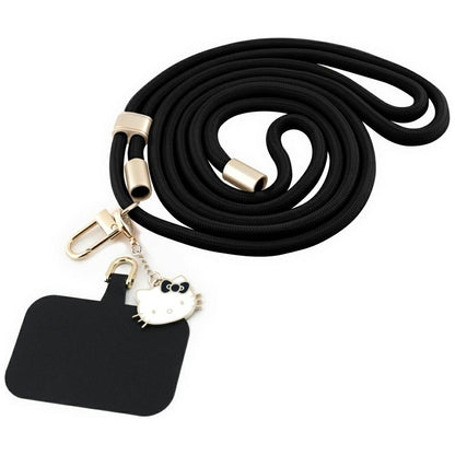 Hello Kitty pleistras ir Kitty galvos pakabukas – universalus telefono dirželis / raištelis (juodas)