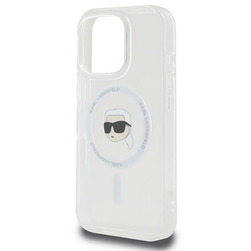 Karl Lagerfeld IML Metal Karl Head MagSafe - dėklas iPhone 16 Pro Max (baltas)